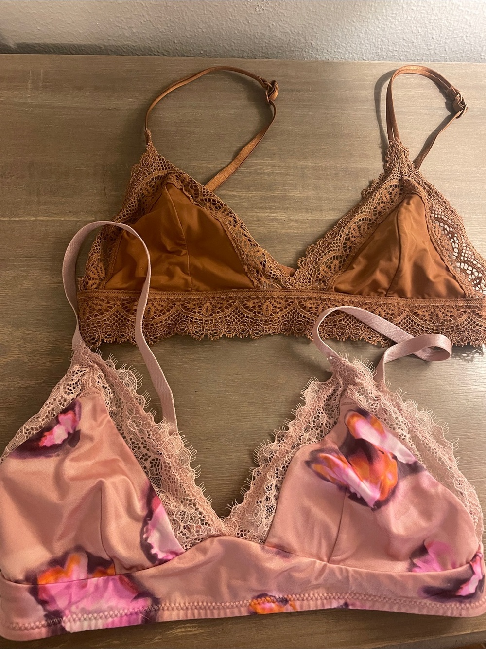 Auden Pink Floral & Brown Lace Bralettes